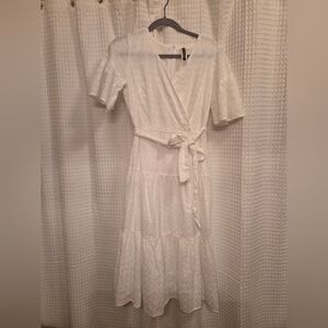 Julian Taylor White Midi Wrap Dress